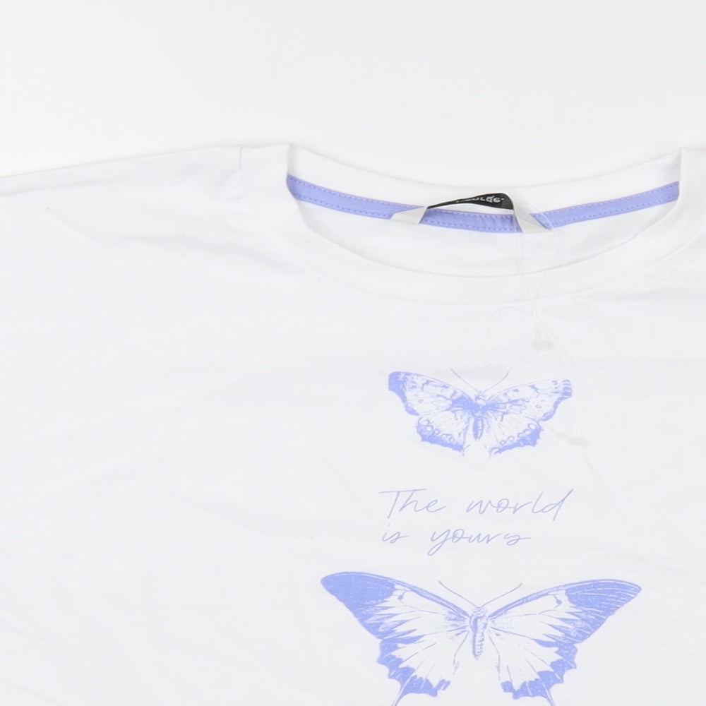 George Girls White  100% Cotton Basic T-Shirt Size 11-12 Years Round Neck Pullover - Butterfly Print