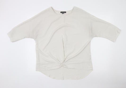 Front view of Primark women’s beige polyester basic blouse, size UK 14, round neck