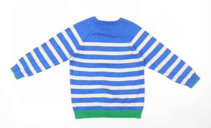 Matalan Boys Blue Round Neck Striped Cotton Pullover Jumper Size 4-5 Years Pullover