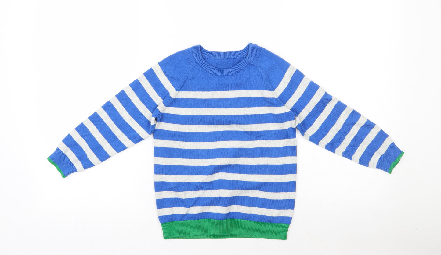 Matalan Boys Blue Round Neck Striped Cotton Pullover Jumper Size 4-5 Years  Pullover