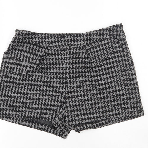 Papaya Womens Black Check Polyester Hot Pants Shorts Size 8  Regular Zip