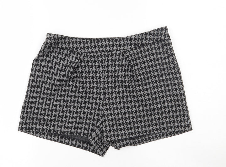 Papaya Womens Black Check Polyester Hot Pants Shorts Size 8 Regular Zip