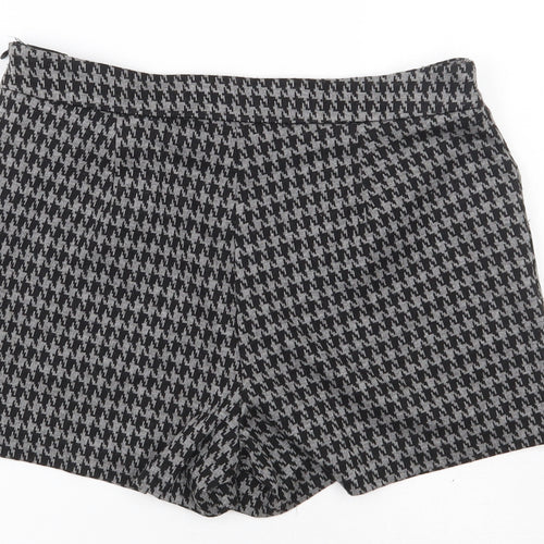 Papaya Womens Black Check Polyester Hot Pants Shorts Size 8  Regular Zip