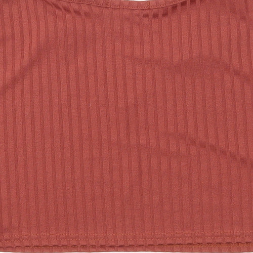 Boohoo Womens Red Striped Polyester Cropped T-Shirt Size 12 V-Neck