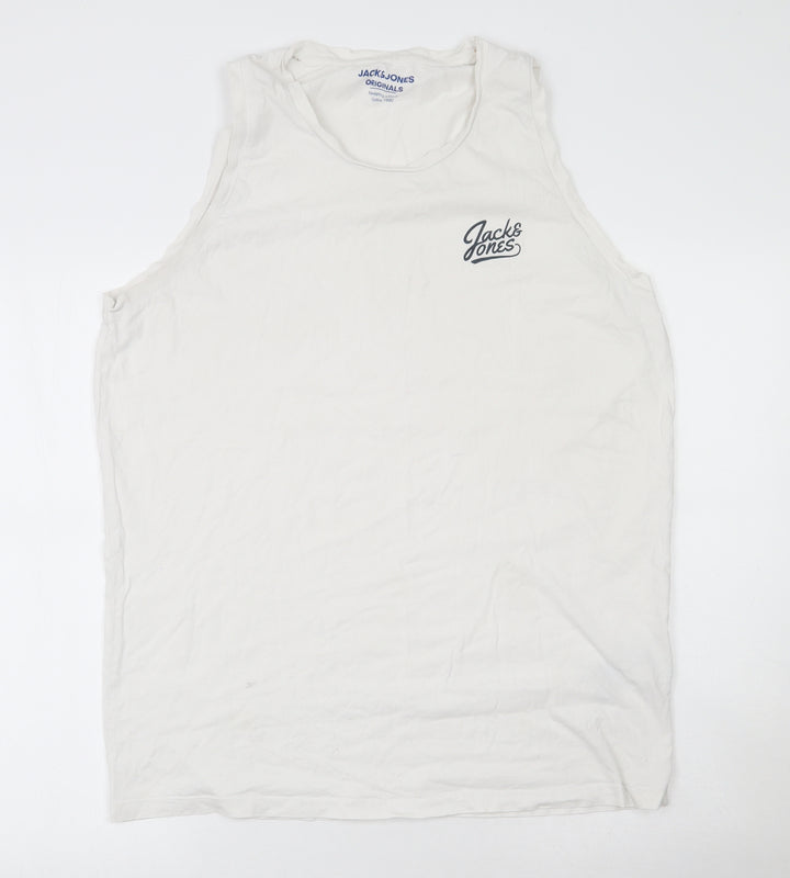 Jacks & Jones Mens White Cotton T-Shirt Round Neck - Tank