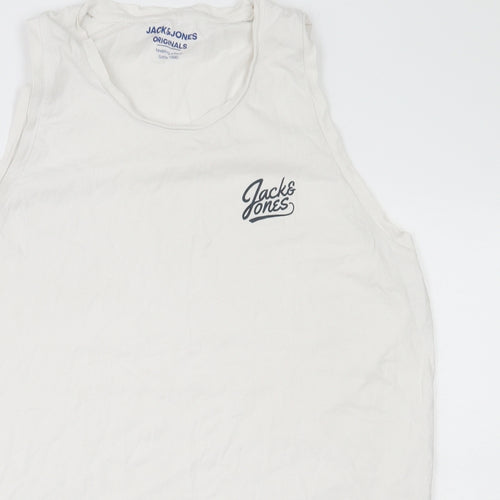 Jacks & Jones Mens White  Cotton  T-Shirt  Round Neck  - Tank