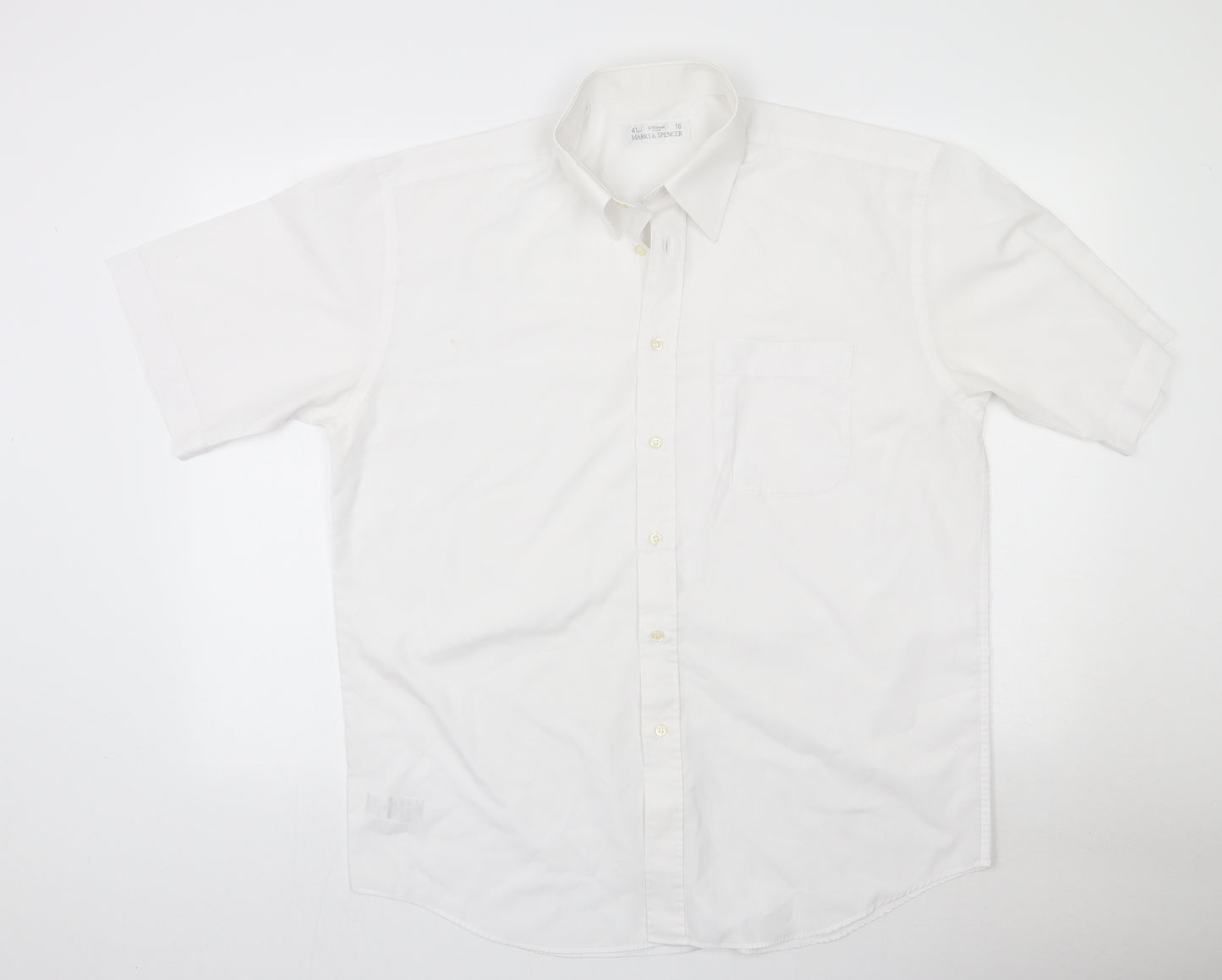 Marks and Spencer Womens White  Polyester Basic Button-Up Size 16 Collared