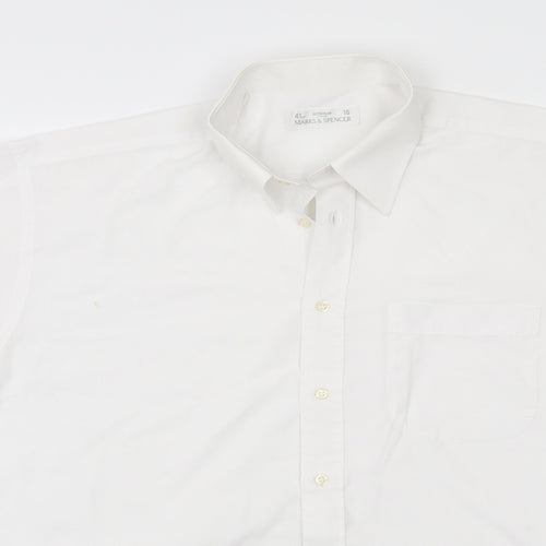 Marks and Spencer Womens White  Polyester Basic Button-Up Size 16 Collared