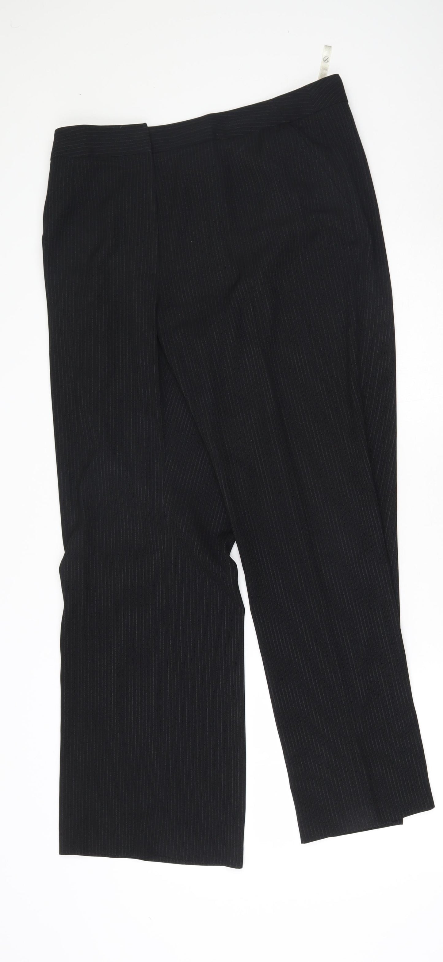 NEXT Womens Black Striped Polyester Trousers  Size 16 L30 in Regular Zip