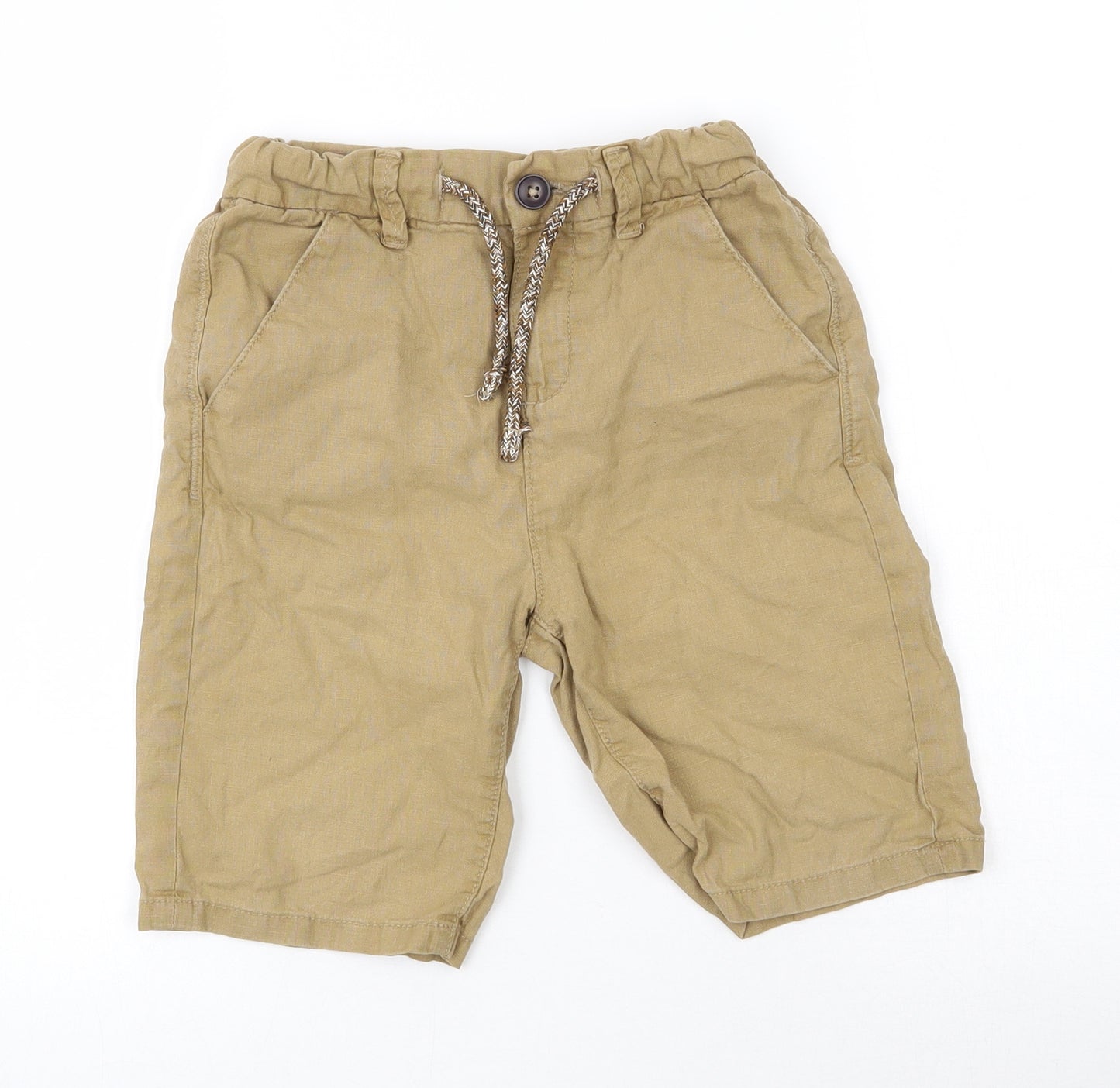 Marks and Spencer Boys Beige  Flax Chino Shorts Size 8-9 Years  Regular Drawstring