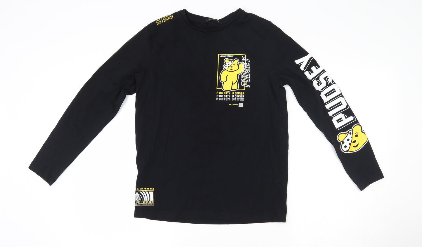 George Girls Black  100% Cotton Basic T-Shirt Size 11-12 Years Round Neck Pullover - Pudsey