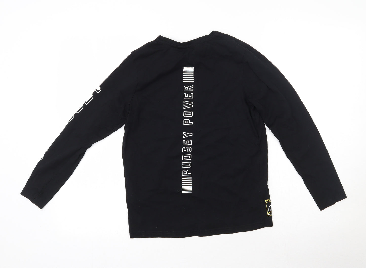 George Girls Black  100% Cotton Basic T-Shirt Size 11-12 Years Round Neck Pullover - Pudsey