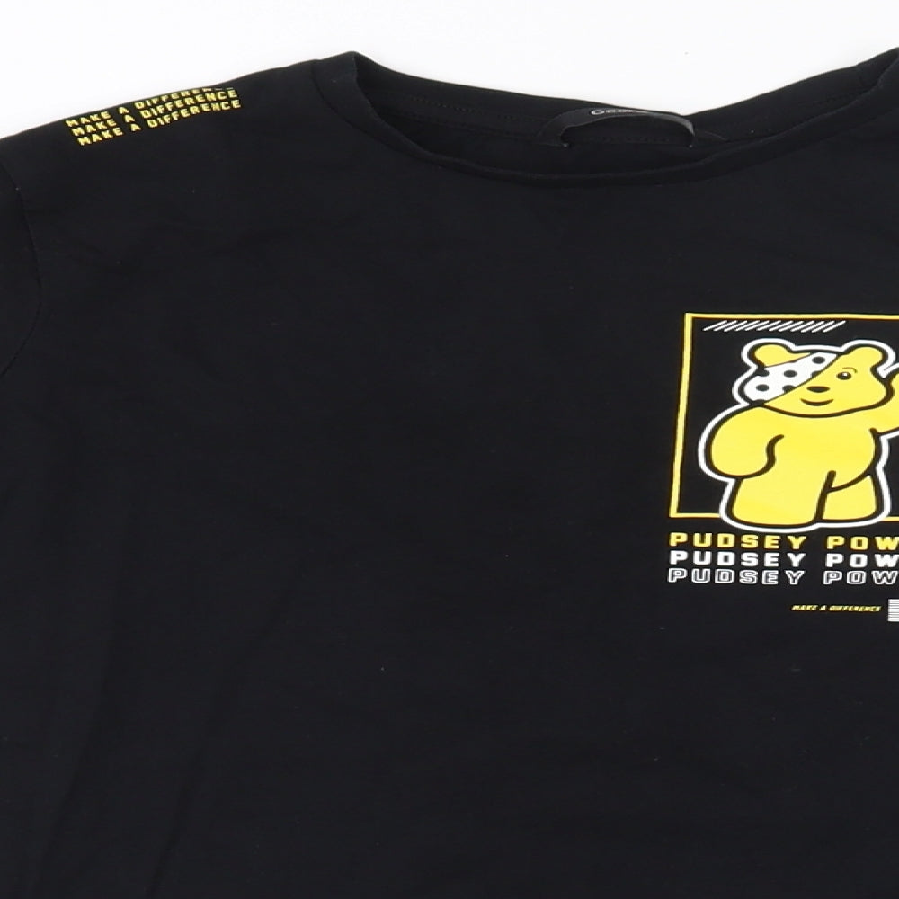 George Girls Black  100% Cotton Basic T-Shirt Size 11-12 Years Round Neck Pullover - Pudsey