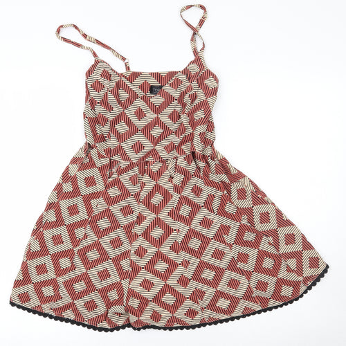 Topshop Womens Multicoloured Argyle/Diamond Viscose Playsuit One-Piece Size 8  Zip