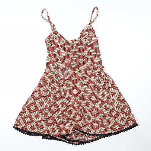 Topshop Womens Multicoloured Argyle/Diamond Viscose Playsuit One-Piece Size 8  Zip