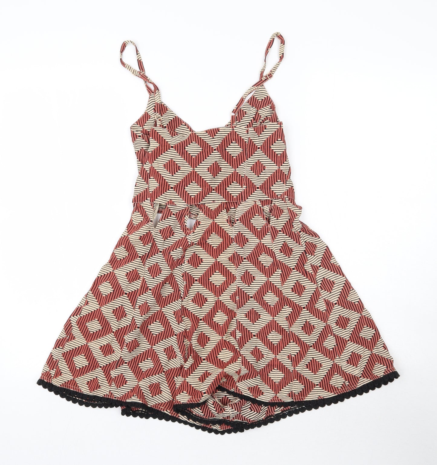 Topshop Womens Multicoloured Argyle/Diamond Viscose Playsuit One-Piece Size 8  Zip