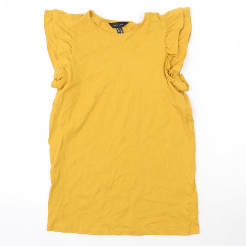 New Look Womens Yellow  100% Cotton Basic Tank Size 6 Round Neck