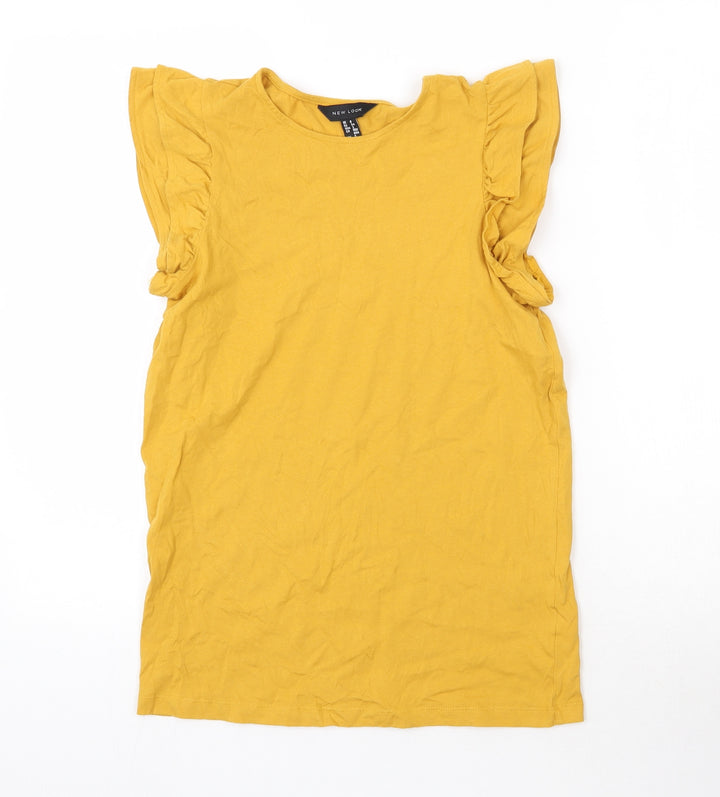 New Look Womens Yellow  100% Cotton Basic Tank Size 6 Round Neck