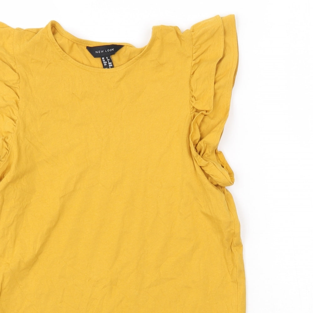 New Look Womens Yellow  100% Cotton Basic Tank Size 6 Round Neck