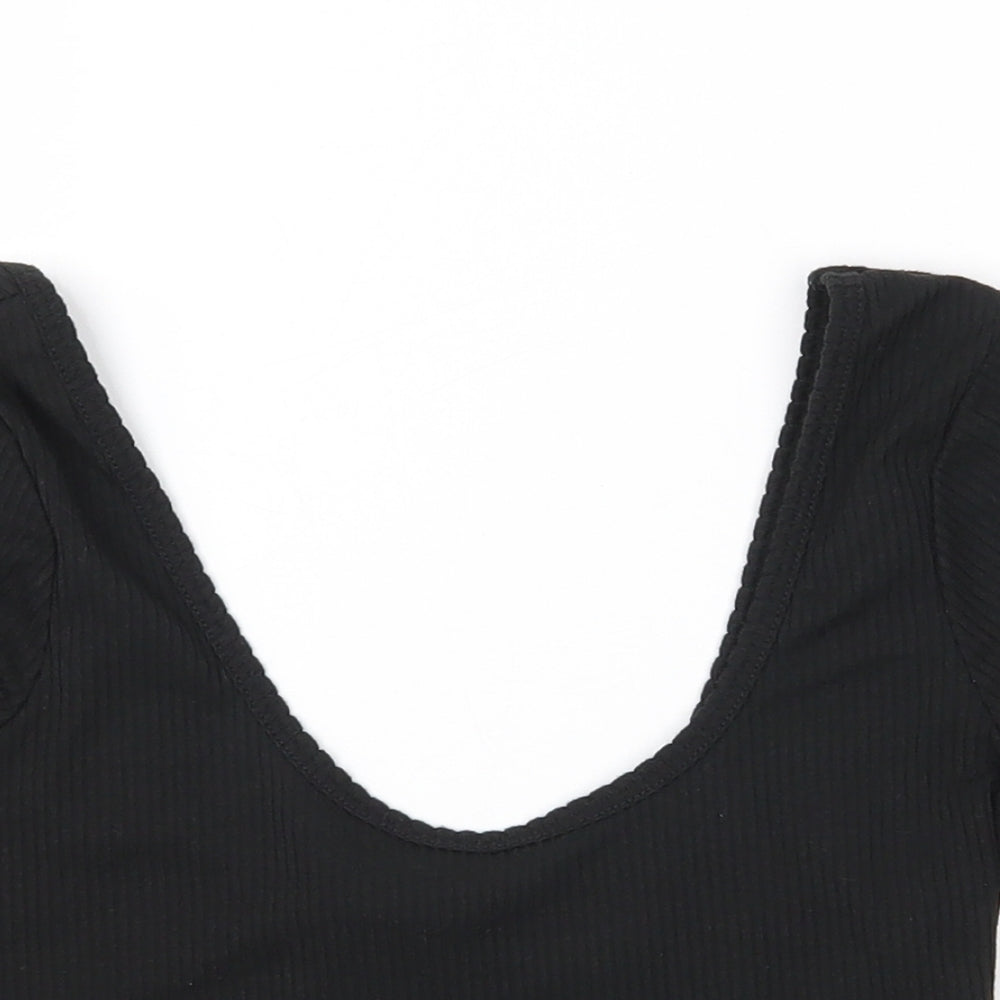 Primark Womens Black  Polyester Cropped T-Shirt Size 4 Scoop Neck