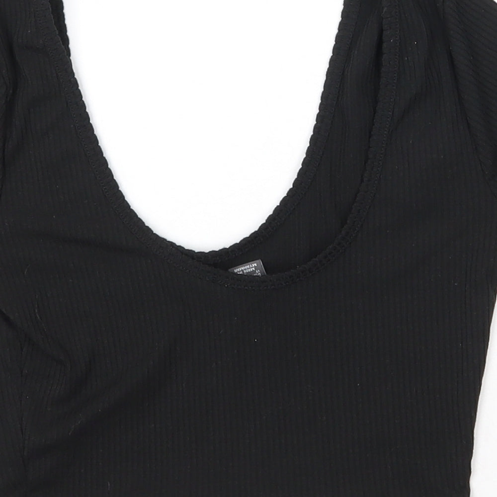 Primark Womens Black  Polyester Cropped T-Shirt Size 4 Scoop Neck