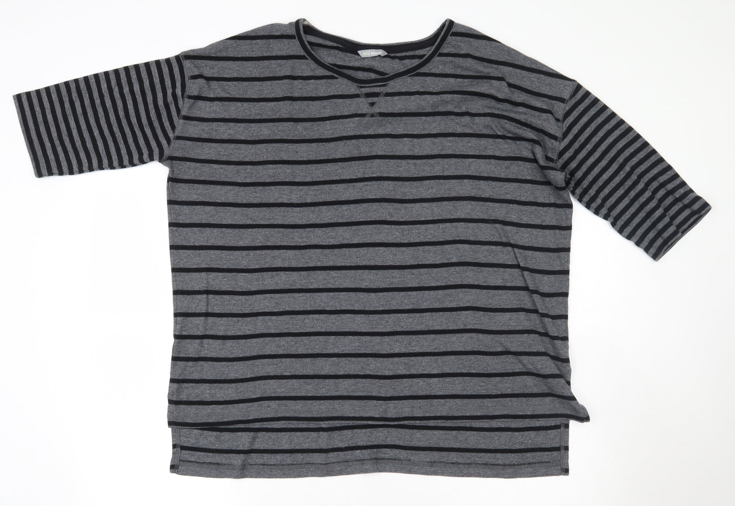 Marks and Spencer Womens Grey Round Neck Striped Polyester Pullover Jumper Size 18