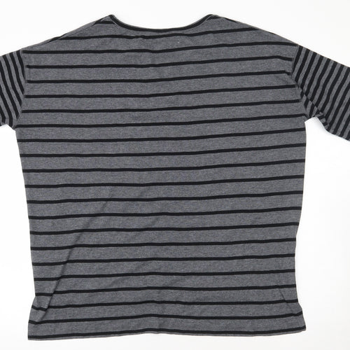 Marks and Spencer Womens Grey Round Neck Striped Polyester Pullover Jumper Size 18