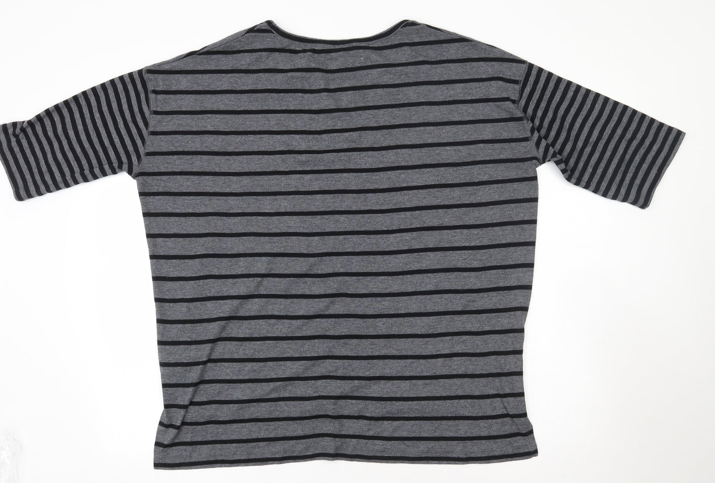 Marks and Spencer Womens Grey Round Neck Striped Polyester Pullover Jumper Size 18