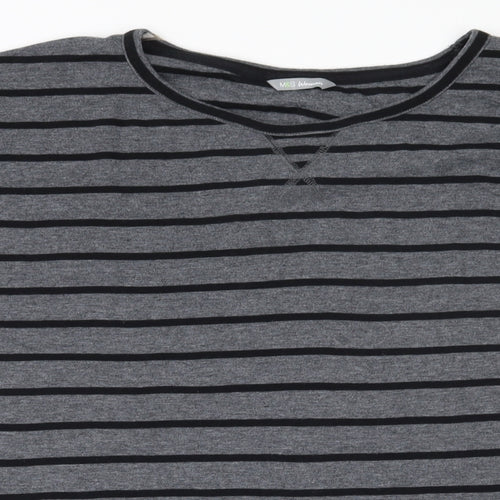 Marks and Spencer Womens Grey Round Neck Striped Polyester Pullover Jumper Size 18