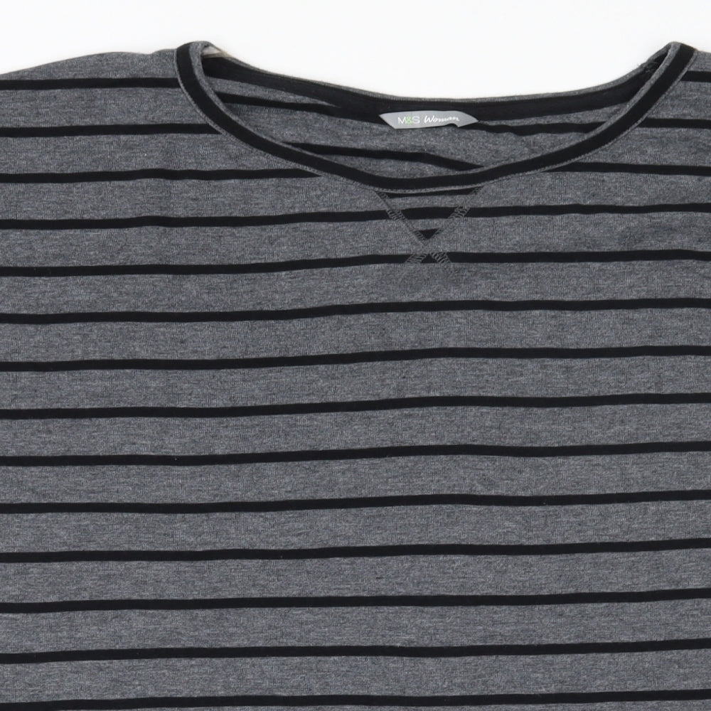 Marks and Spencer Womens Grey Round Neck Striped Polyester Pullover Jumper Size 18