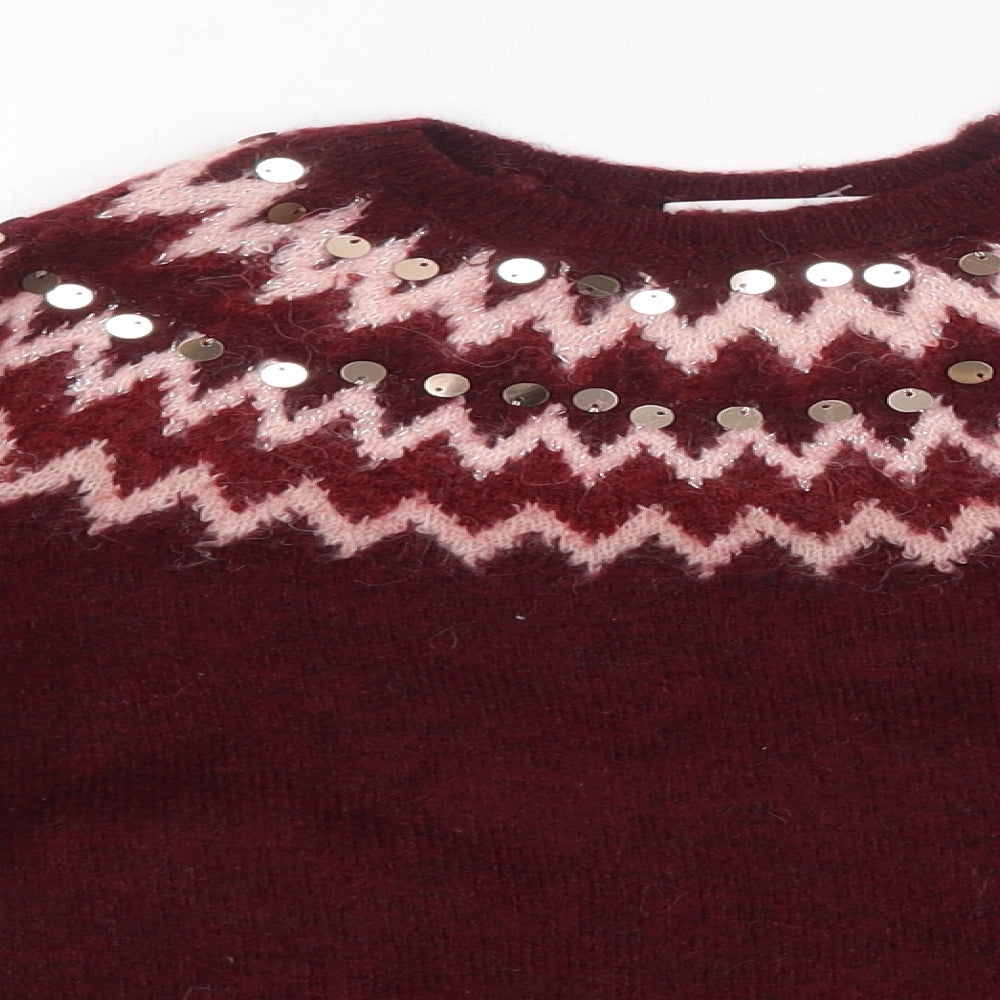 H&M Girls Red Round Neck  Acrylic Pullover Jumper Size 8-9 Years