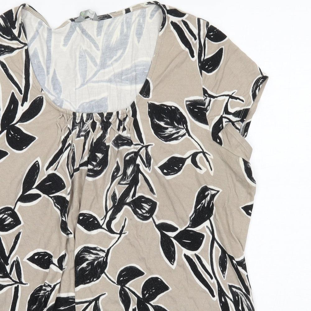 M&S Womens Brown Floral Viscose Basic T-Shirt Size 18 Round Neck