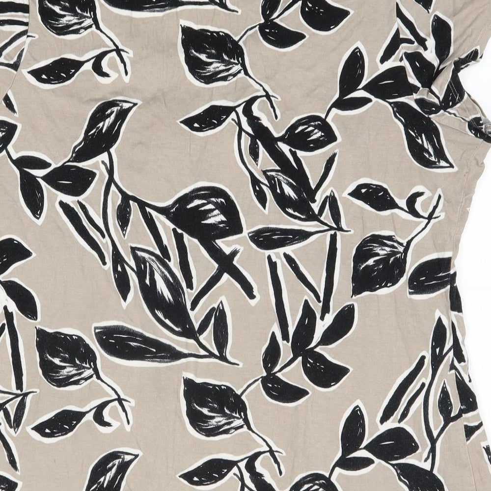 M&S Womens Brown Floral Viscose Basic T-Shirt Size 18 Round Neck