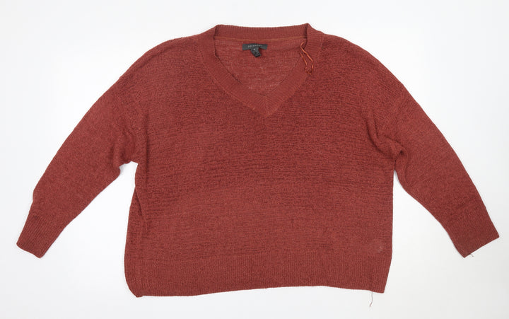 Primark Womens Orange V-Neck  Acrylic Pullover Jumper Size M