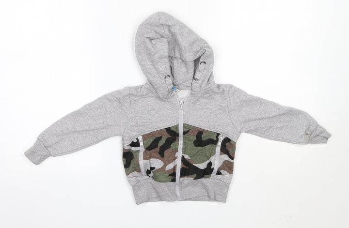 Hullabaloo Boys Grey  Cotton Full Zip Hoodie Size 2-3 Years
