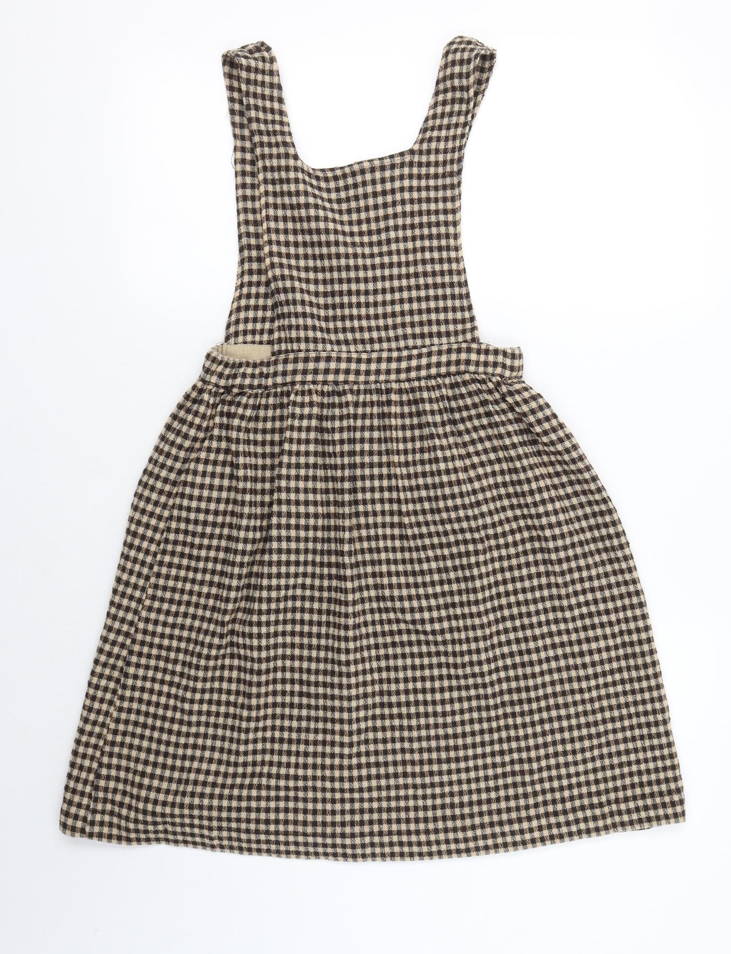 Zara Girls Brown Check Cotton Pinafore/Dungaree Dress  Size 11-12 Years  Square Neck