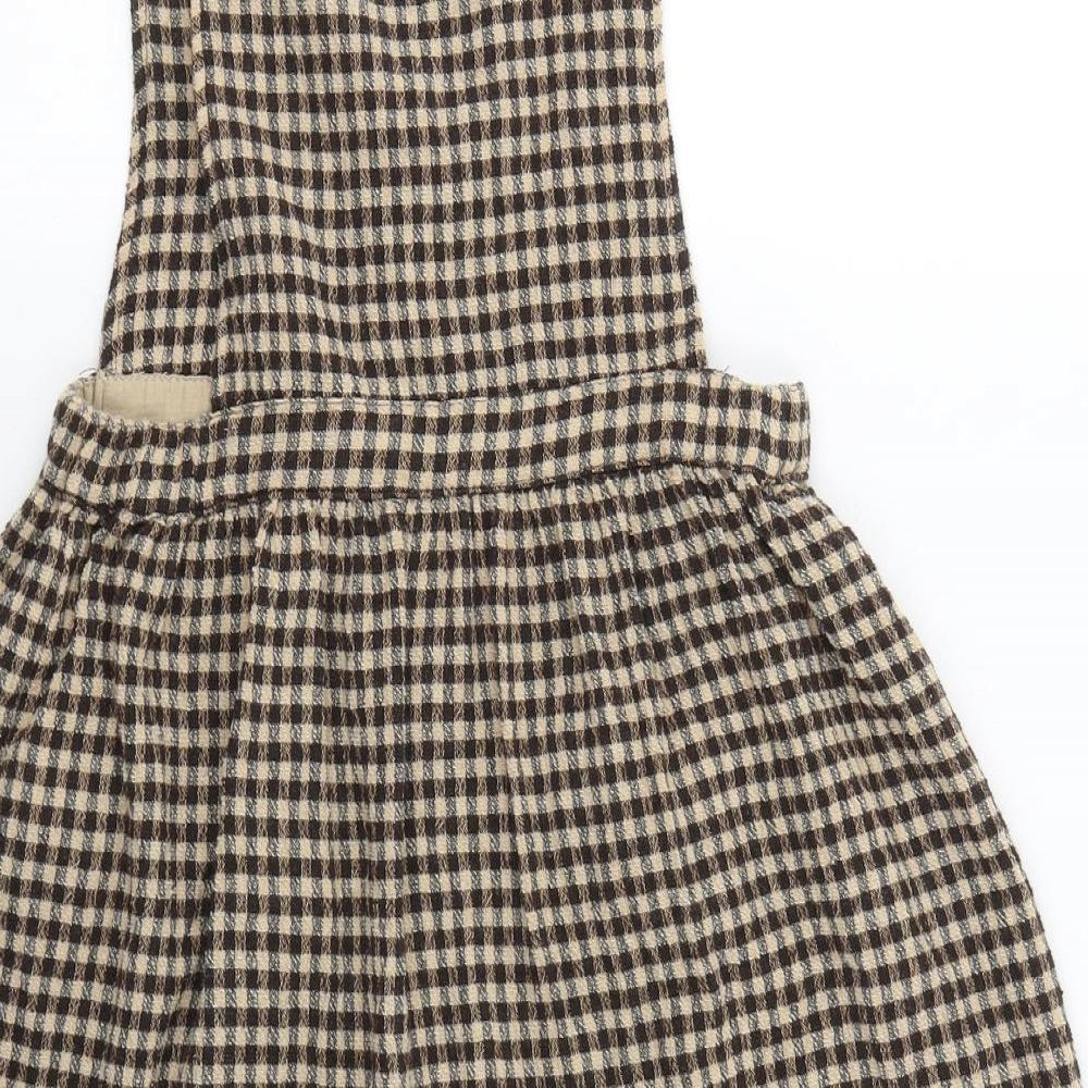 Zara Girls Brown Check Cotton Pinafore/Dungaree Dress  Size 11-12 Years  Square Neck