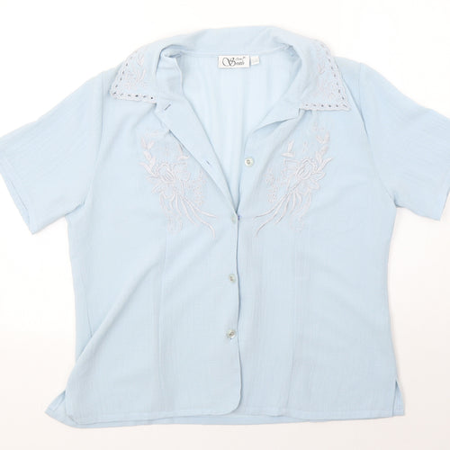 Anne Smith Womens Blue  Polyester Basic Button-Up Size 14 Collared