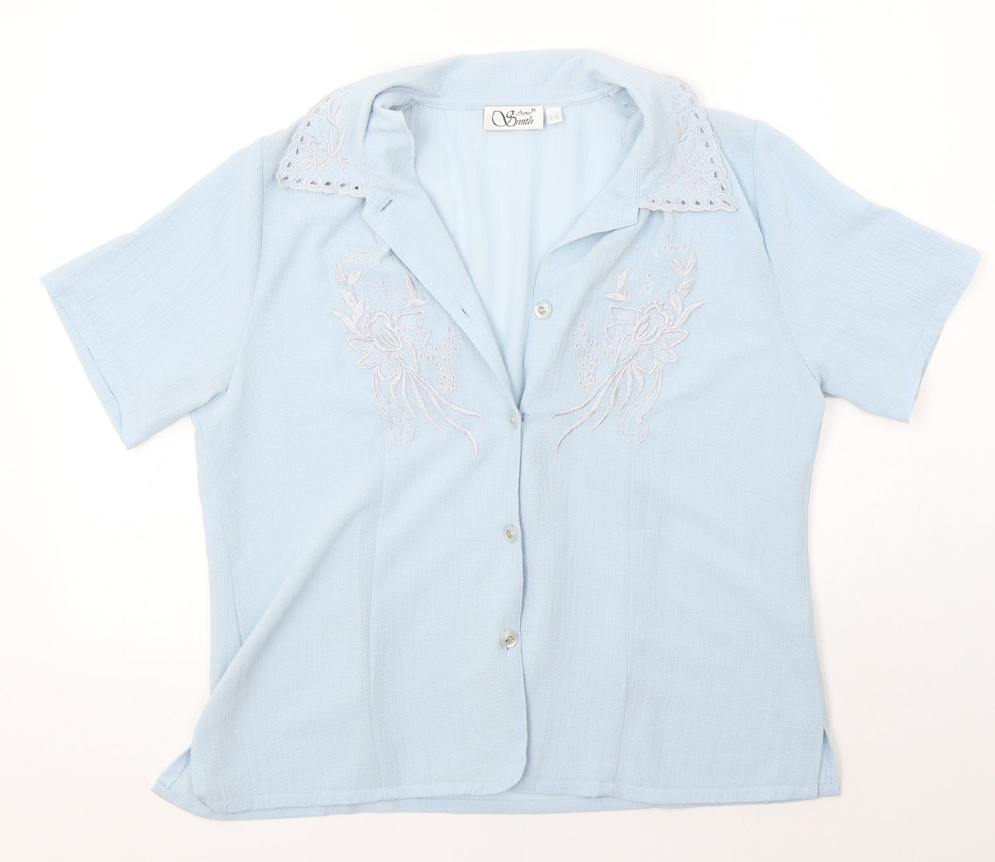 Anne Smith Womens Blue  Polyester Basic Button-Up Size 14 Collared