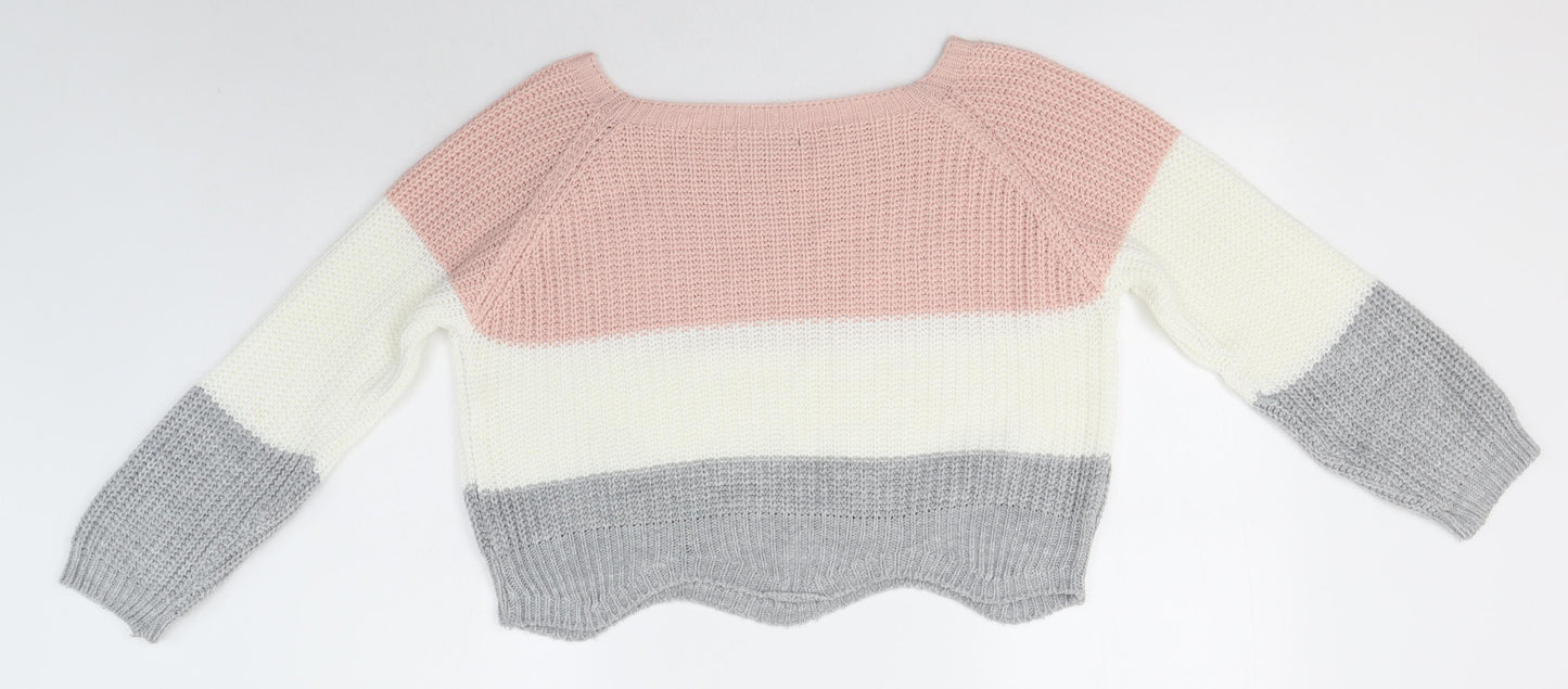 Cameo Rose Womens Multicoloured Round Neck  Acrylic Pullover Jumper Size M