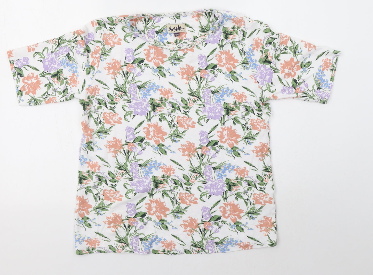 Arista Womens Multicoloured Floral 100% Cotton Basic T-Shirt Size 10 Round Neck