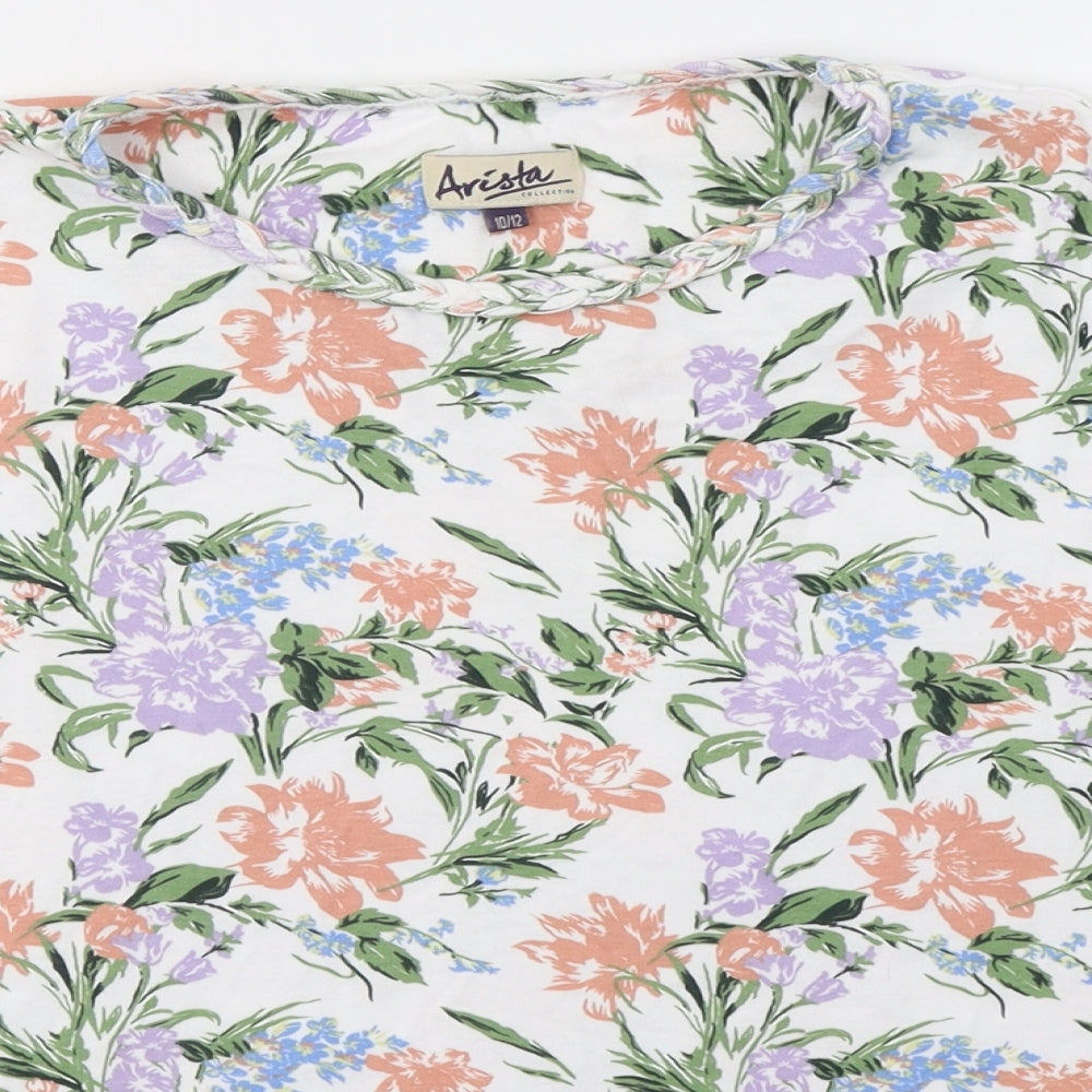 Arista Womens Multicoloured Floral 100% Cotton Basic T-Shirt Size 10 Round Neck