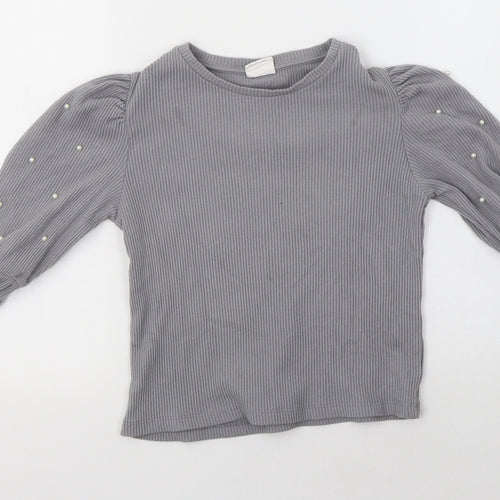 H&M Girls Grey Round Neck  Cotton Pullover Jumper Size 7 Years