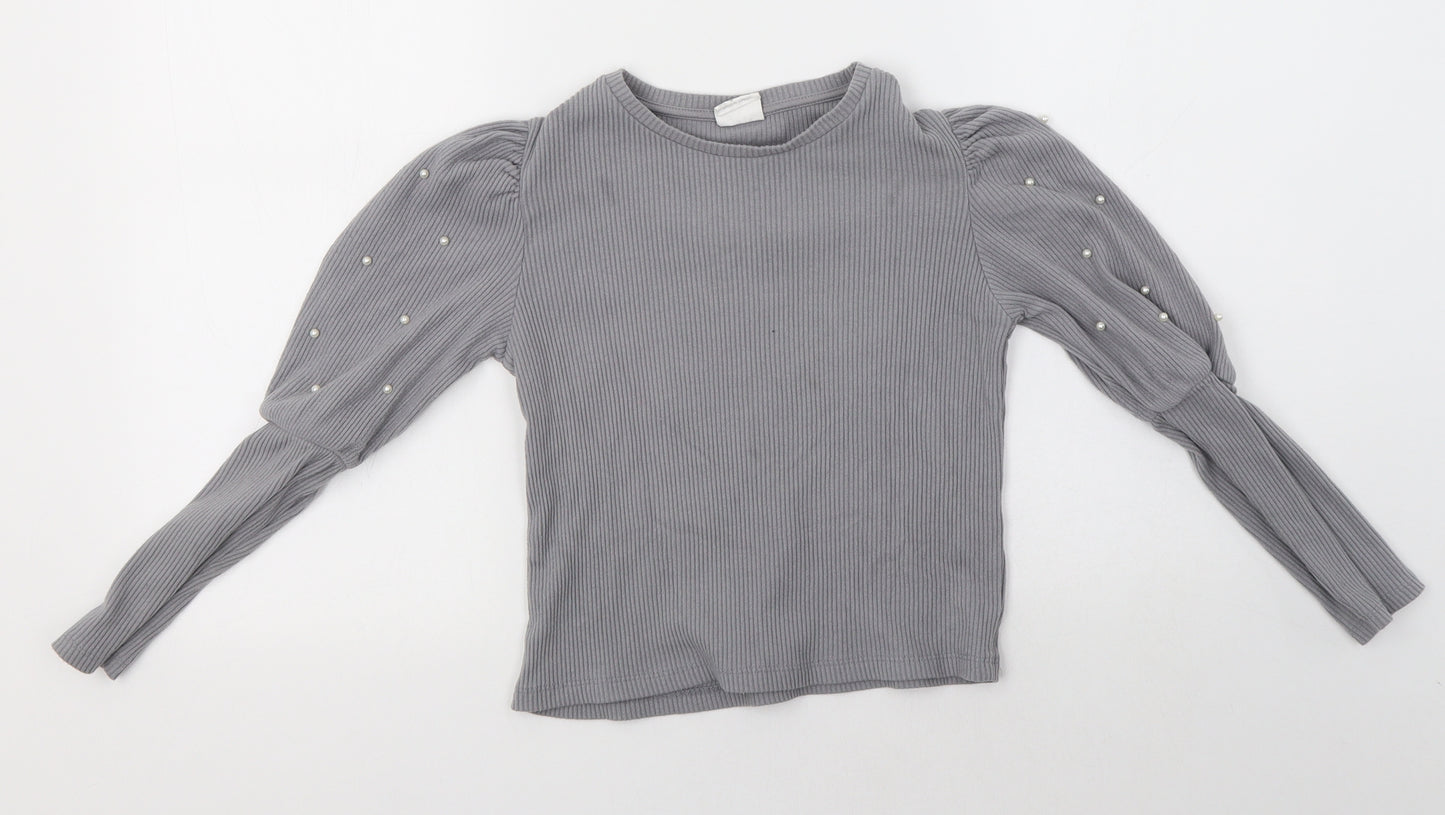 H&M Girls Grey Round Neck  Cotton Pullover Jumper Size 7 Years