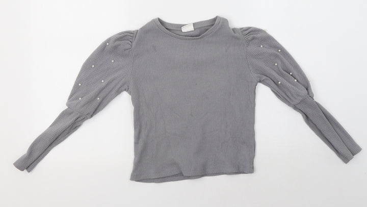 H&M Girls Grey Round Neck  Cotton Pullover Jumper Size 7 Years