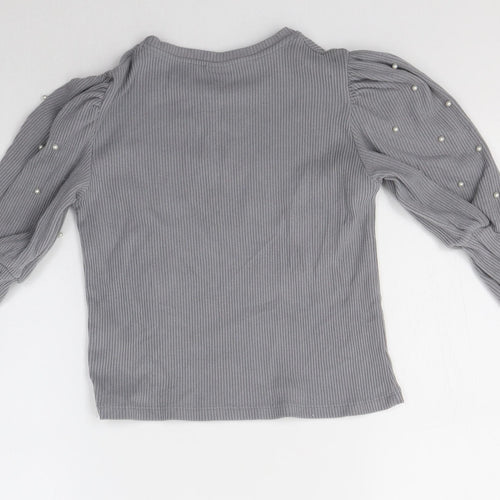 H&M Girls Grey Round Neck  Cotton Pullover Jumper Size 7 Years
