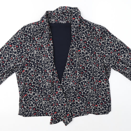 M&S Womens Blue V-Neck Floral Viscose Cardigan Jumper Size 18