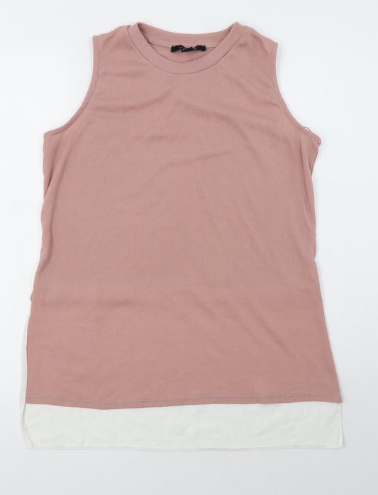 Front view of Primark women’s pink polyester basic blouse, size UK 12, round neck