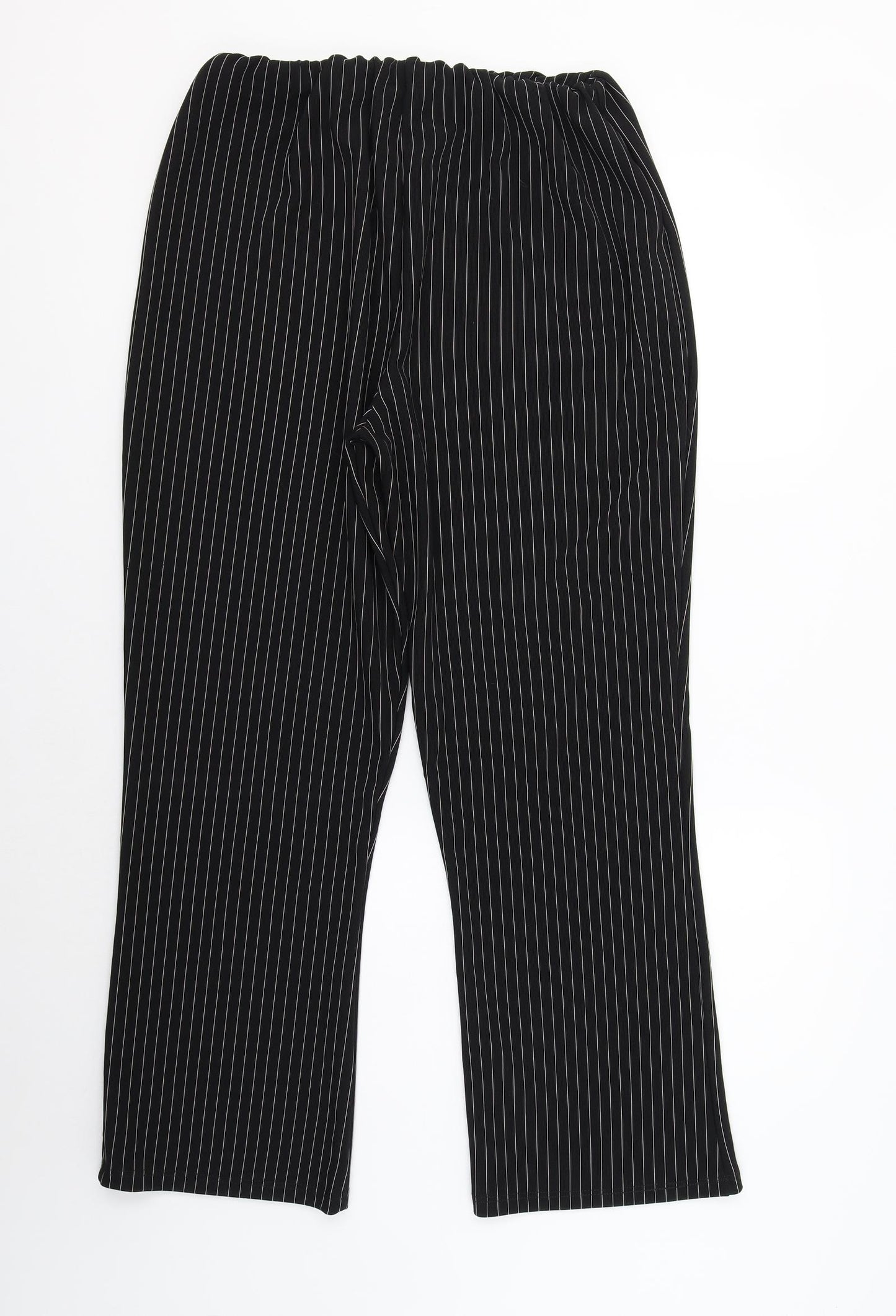 Preworn Womens Black Striped Polyester Dress Pants Trousers Size 16 L28 in Regular