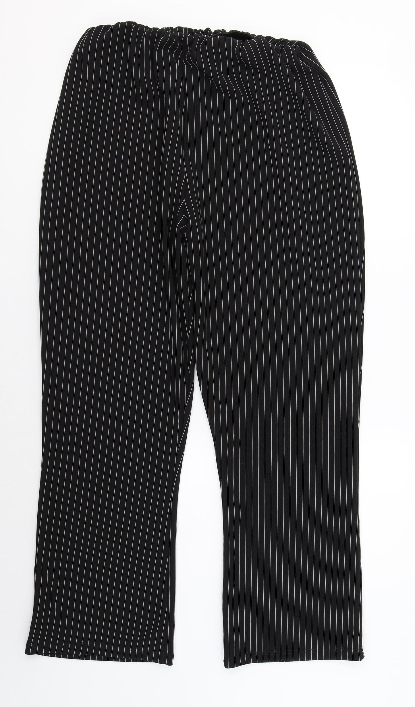 Preworn Womens Black Striped Polyester Dress Pants Trousers Size 16 L28 in Regular